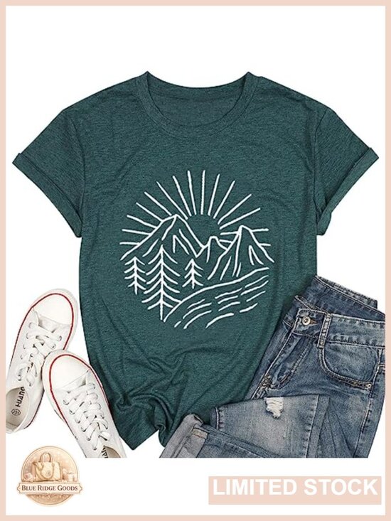 Tops - Hiking Mountain Graphic Tank Top - Funny Pine Tree Sunrise Workout Tee